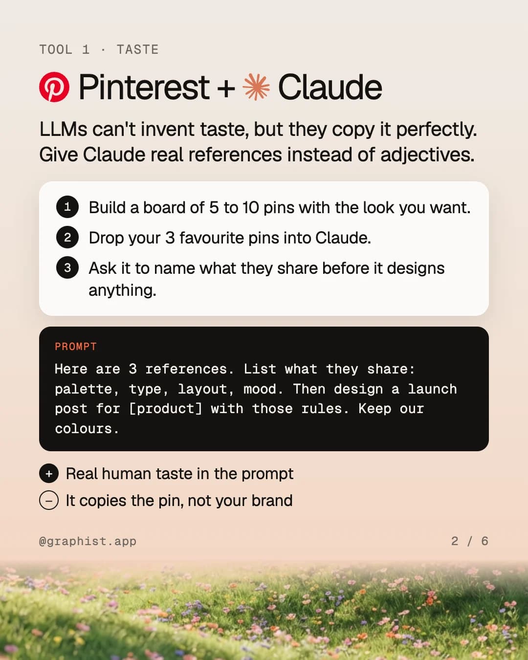 Pinterest + Claude: real references instead of adjectives, three steps, a prompt to copy, the plus and the minus.
