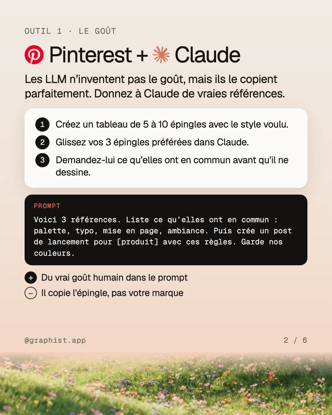 Pinterest + Claude : de vraies références plutôt que des adjectifs, trois étapes, un prompt à copier, le plus et le moins.